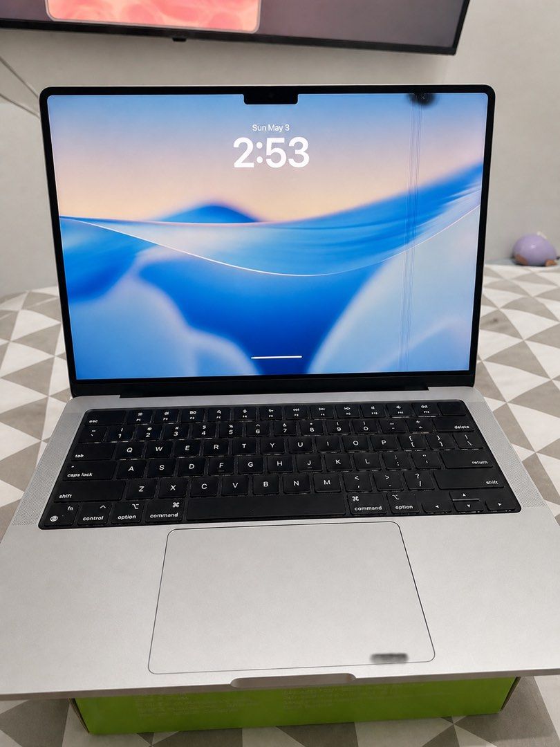 MacBook Pro 14-inch (M3, Nov 2023) (Category: Laptops & Notebooks) located in Manila. Submitted by er3h24 (Listing ID 1435780212, Image 2). Description: - MacBook Pro 14-inch with M3 chip - 512 GB storage - Battery condition: Normal, 99% maximum capacity - Last charged to 100% on March 26, 2024 - Includes Herschel laptop sleeve - Limited warranty expires December 10, 2026 - with honest issue on screen (for replacement).