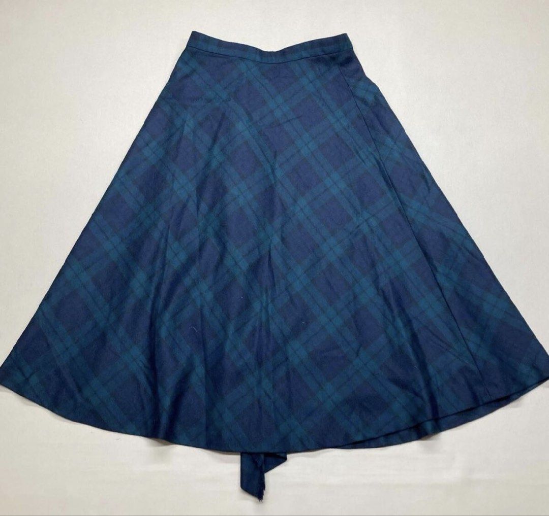 MACKINTOSH PHILOSOPHY Wool Plaid Wrap Skirt (Category: Skirts) located in Davao. Submitted by my_picks (Listing ID 1435866186, Image 2). Description: MACKINTOSH PHILOSOPHY Wool Plaid Wrap Skirt (Size 38) • Authentic Mackintosh Philosophy • Size: 38 (see measurements below) • Material: Wool with inner lining • Color: Navy/green tartan plaid • Style: Wrap skirt with buckle detail • Condition: Used once only, then stored properly • No stains, no dam