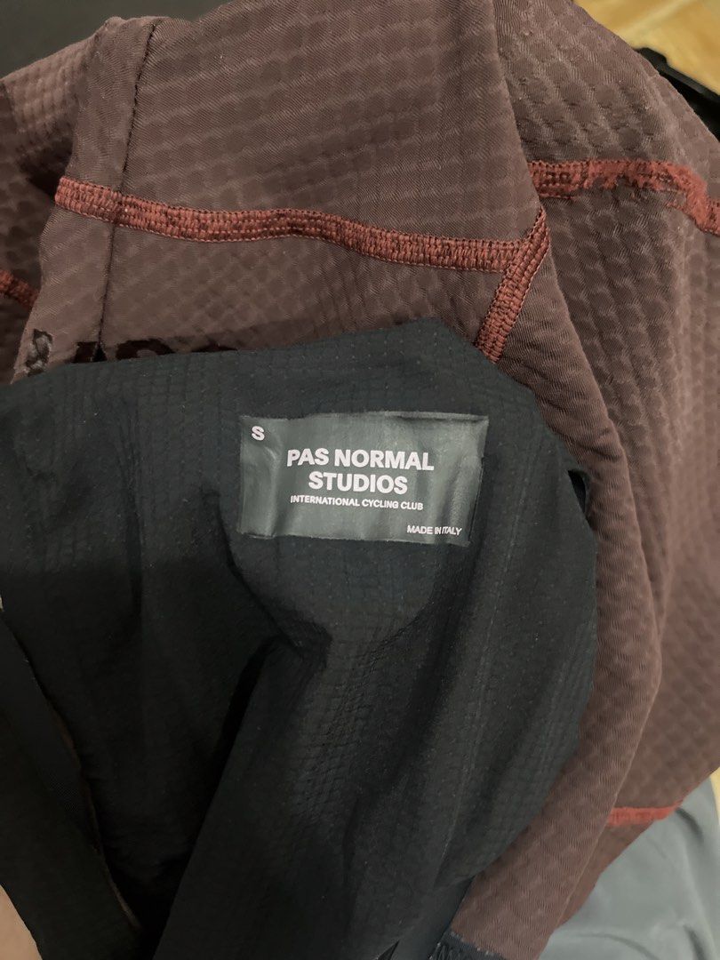 Pas Normal Studios Essential Bib Shorts (Category: Activewear) located in Makati City. Submitted by gabrayco (Listing ID 1435897855, Image 3). Description: - Pas Normal Studios Essential bib shorts - Maroon color - Size S - Features Pas Normal Studios logo - Made in Italy - Minor hole on leg - Main Fabric: 86% Polyamide, 14% Elastane - Top Fabric: 67% Polyester, 33% Elastane - Original Price: 15000.