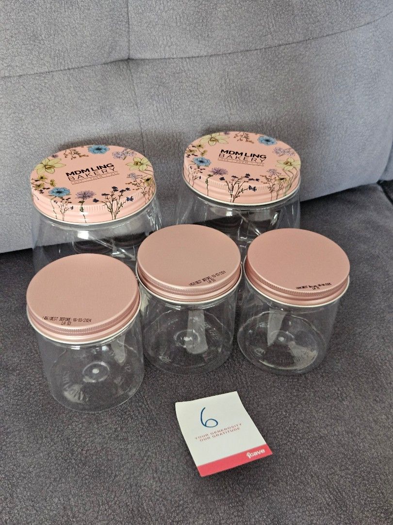 Pink Cap Round Clear Storage Food Jars