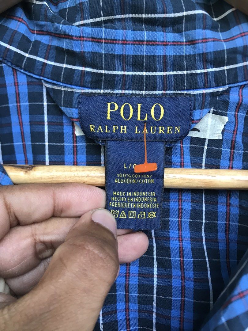 Polo Ralph Lauren Button Up (Category: Tshirts & Polo Shirts ) located in Manila. Submitted by zerimar01 (Listing ID 1435880399, Image 3). Description: - Polo Ralph Lauren - Blue plaid pattern - Long sleeves - Chest pocket with Polo logo - Size: L -wm24:31 - Made in Indonesiac - Material: 100% cotton - Back size range: 25-30 XL-XXL.