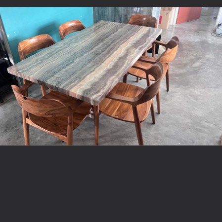 Premium Dining Solid Set (Category: Tables & Sets) located in Singapore. Submitted by endodchat (Listing ID 1435714169, Image 1). Description: Lightly used Solid wood (wihardja chairs)x6 Self collection at Yishun Delivery can be arranged at cost.