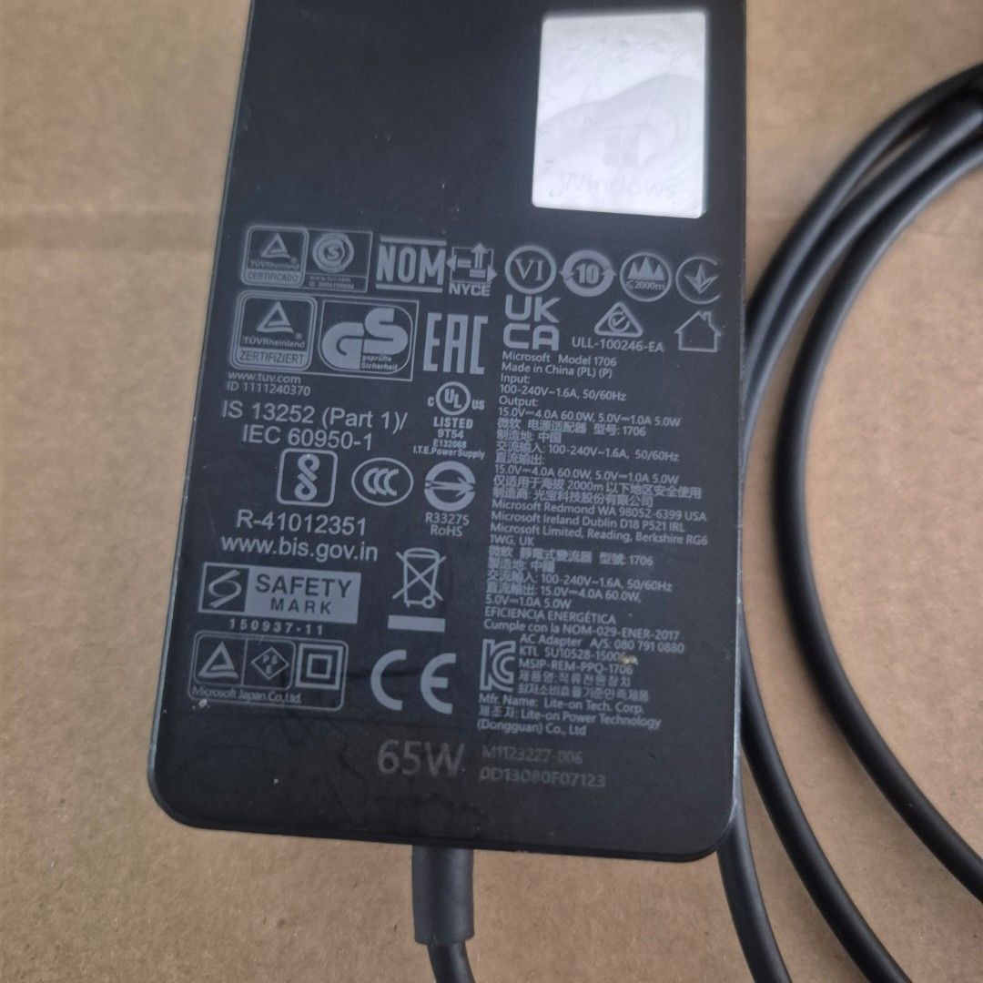 Pre-Owned Microsoft Surface Pro Surface Book Genuine Charger Power Supply 65W Model 1706443994918900869121
