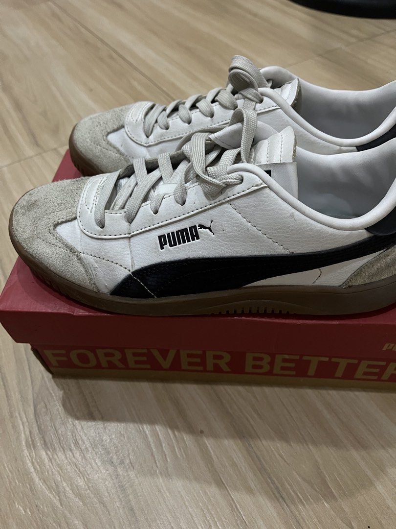Puma Club 5v5 SD Sneakers (Category: Sneakers) located in Paranaque City. Submitted by mscgax (Listing ID 1435887903, Image 2). Description: - Puma Club 5v5 SD sneakers - Color: White, black, and gray - Features: White upper, black stripes, gray suede accents - Size: 38 EUR / 5 UK / 6 US - Condition: Excellent - Includes original box - bought in store for 4k - RFS: decluttering - price still negotiable.