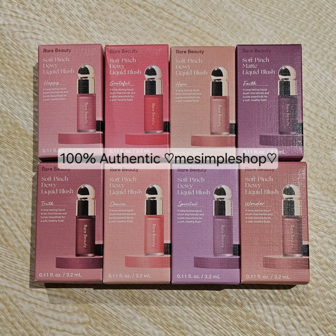 Rare Beauty MINI Soft Pinch Liquid Blush (Category: Makeup) located in Taguig. Submitted by mesimpleshop (Listing ID 1435875945, Image 1). Description: - Rare Beauty MINI Soft Pinch Liquid Blush - Available Shades: Happy Grateful Hope Faith Truth Charm Spirited Wonder - Mini Size: 0.11 fl. oz. / 3.2 mL - 100% Authentic and Brand New -Imported and ON HAND.