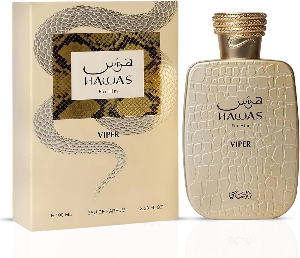 Rasasi Hawas Viper For Him 100ml (Category: Fragrance & Deodorants) located in Dasmarinas. Submitted by ryscentph (Listing ID 1435842423, Image 1). Description: - Rasasi Hawas Viper for Him - Eau de Parfum - 100ml bottle - Fragrance notes: Warm spicy, aromatic, tobacco - Wear it: Day or night - Best for: Winter, summer, autumn - Sillage: Strong - Longevity: Approximately 8 hours.