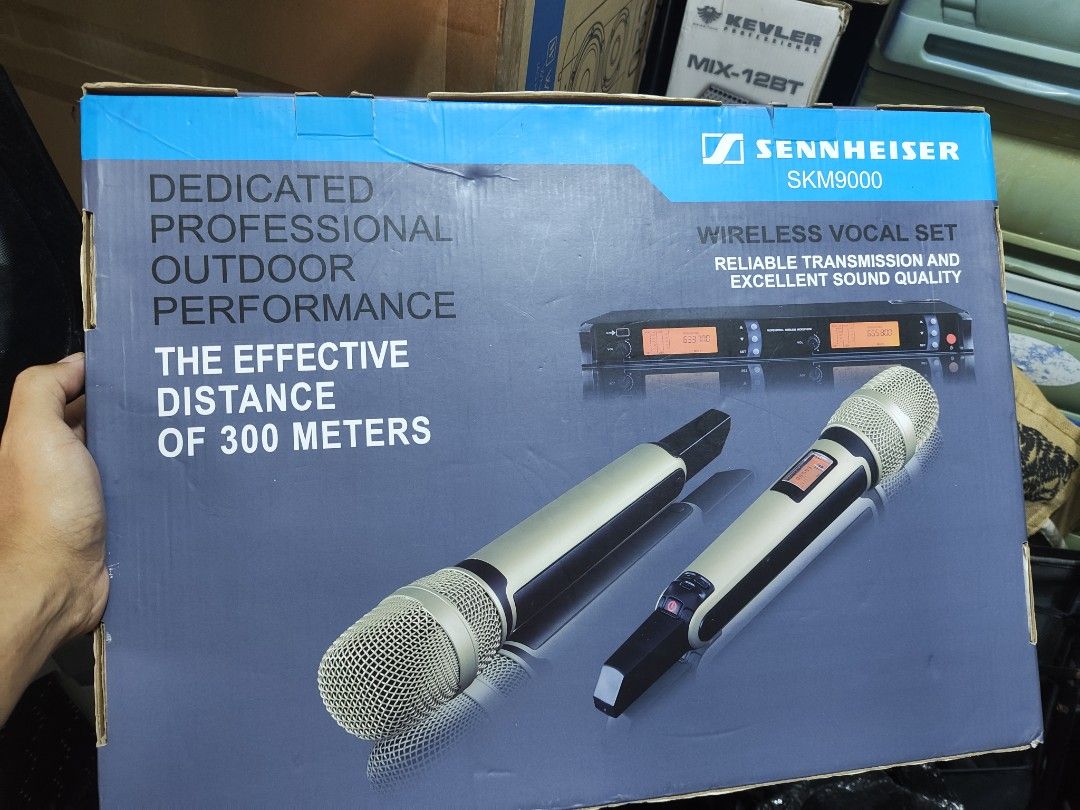 Sennheiser SKM9000 Wireless Vocal Set (Category: Microphones) located in Antipolo. Submitted by jiggst17 (Listing ID 1435758829, Image 1). Description: - Sennheiser SKM9000 Wireless Vocal Set - Includes 2 Microphones and Receiver - Reliable Transmission - Excellent Sound Quality - Effective Distance: 300 meters - Microphones: Silver and Black - Complete Set - Original Packaging.