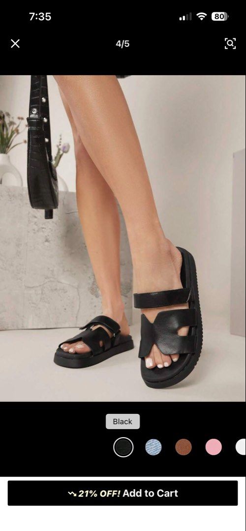 Shein black slide sandals (Category: Flats & Sandals) located in Cavite. Submitted by emory_015 (Listing ID 1435843190, Image 2). Description: Preloved - use once Shein All-Time Bestseller Women's Luxury-Inspired Hook And Loop Cutout Round Toe Soft Footbed Flatform Stiching PU Black Slide Sandals-- Comfort&Versatile Size 7 on tag Keri upto size 8 adjustable strap . Payment first basis ( BPI | GCASH ) ✨ SEND PROOF OF PAYMENT Mode of delivery ( LAL