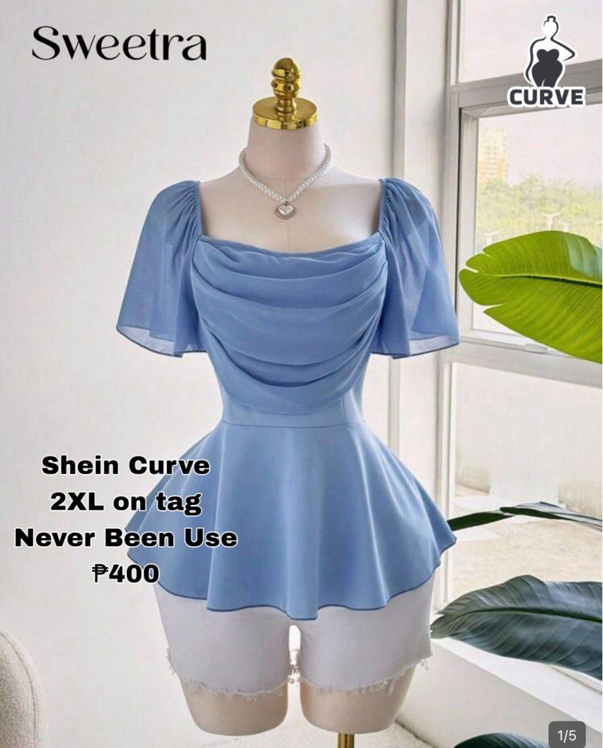 Shein Curve Blue Top 2XL (Category: Blouses) located in Santo Niño. Submitted by nicoleshane19 (Listing ID 1435804189, Image 1). Description: - Shein Curve blue top - Size: 2XL - Design: Square neckline, short sleeves - Condition: New - Price: ₱400.