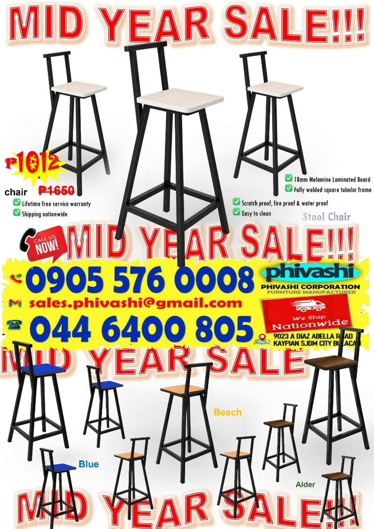 Stool Chair - Mid Year Sale (Category: Chairs) located in Manila. Submitted by ricci00 (Listing ID 1435715280, Image 1). Description: Mid year sale. Direct from manufacturer. Bulk orders available. Factory price furniture. Direct from pagawaan mismo..