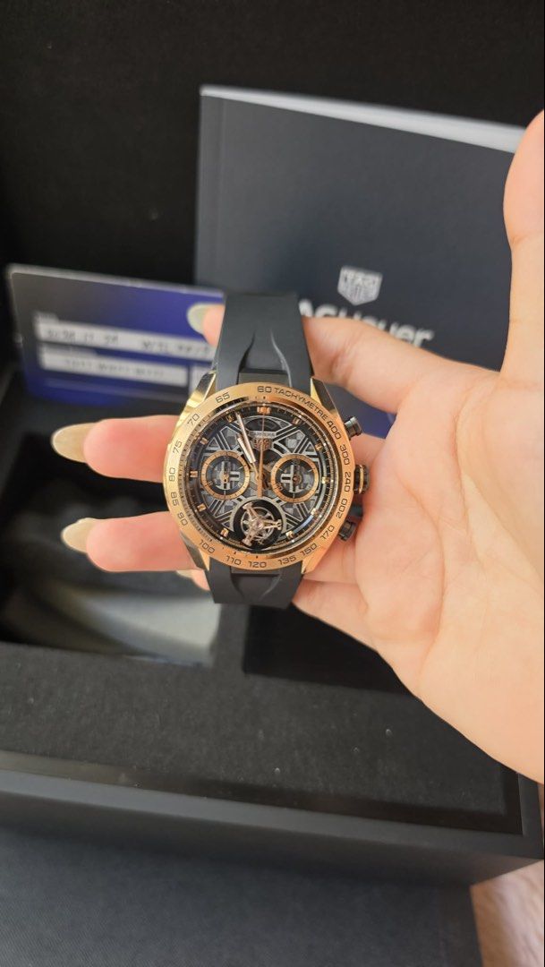 TAG Heuer Carrera Chronograph Tourbillon (Category: Men's Watches) located in Pasig City. Submitted by Watchaholics (Listing ID 1435778553, Image 1). Description: A Tourbillon for your collection TAG Heuer Carrera Chronograph Tourbillon Extreme SportAutomatic, 44 mm, 18K 5N rose gold & titanium Ref no.CBU5050.FT6273 Market price 2.999M Selling for only 1.299M.