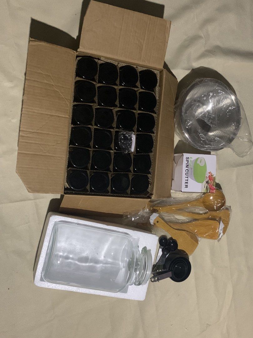 take all (Category: Cookware & Accessories) located in Manila. Submitted by donna.fernandez20 (Listing ID 1435796312, Image 3). Description: itake all,all items are brandnew never been used -24 pcs glass jar 220ml -big glass jar -wooden sandok set 4 pcs -stainless strainer -measuring cul -spin cutter need funds,lalamove and pickup only since madame to and mabigat.