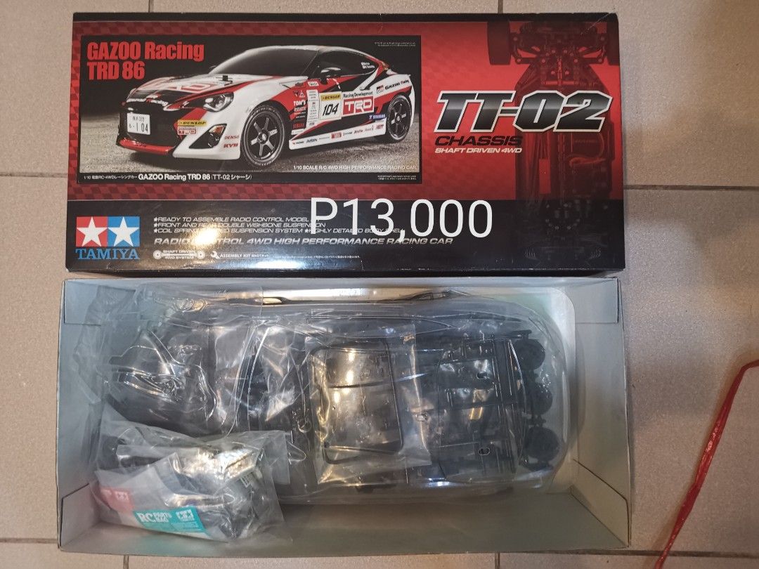 Tamiya TT-02 Chassis RC Car (Category: Remote Control Toys) located in Manila. Submitted by genesis11_21 (Listing ID 1435818733, Image 2). Description: 58703 Au Tom's GR Supra Torque Tuned Motor TT02 (P6500) 58597 ENEOS Sustina Rcf TT02 (P12,000) 58619 Petronas Tom's Rcf TT02 (P12,000) 58574 Gazoo Racing TRD 86 TT02 (P13,000) 58694 Toyota GR 86 TT motor TT02 (P6,000) 58743 Toyota Celica GT-FOUR TT motor w esc TT02 (P7500) 47433 Toyota SUPRA Racin