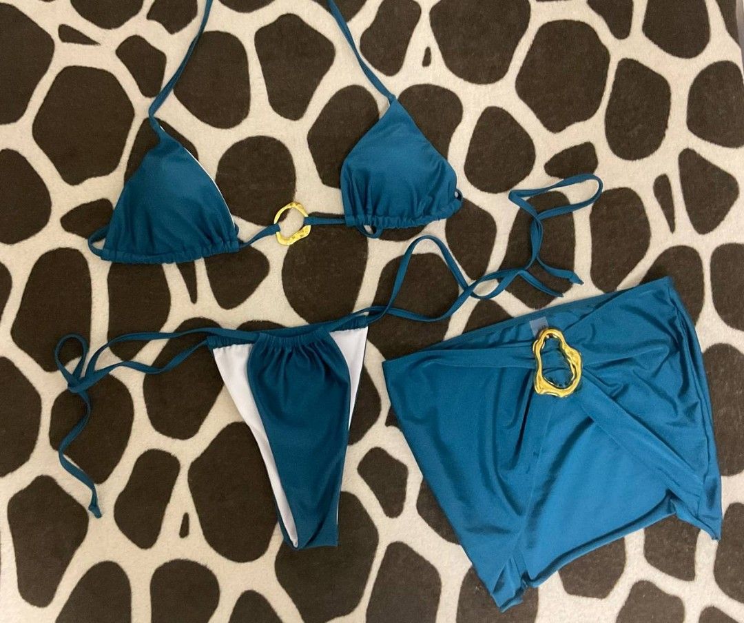 Teal Bikini Set with Gold Accents (Category: Bikinis & Swimsuits) located in Manila. Submitted by dprbea (Listing ID 1435742710, Image 1). Description: - Teal bikini set - Triangle top with adjustable straps -rfs: not kasya :(.
