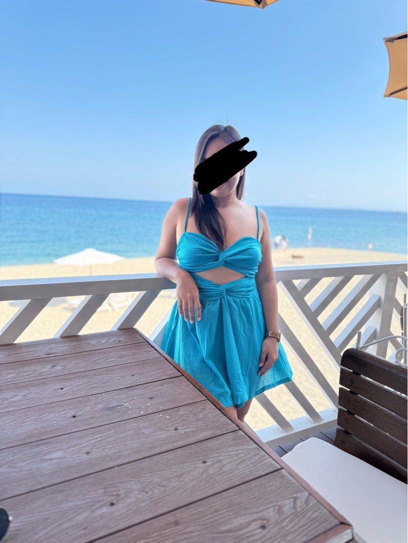 Teal Blue Cutout Mini Beach Dress (Category: Dresses) located in Tarlac. Submitted by berrymii (Listing ID 1435866711, Image 2). Description: - Teal Blue mini dress - Cutout design - Spaghetti straps - Textured fabric - Flattering fit - Great for beach or casual wear - Used once during my Batangas trip 📍Location: Paniqui, Tarlac 📦 Courier: J&T only 💰MOP: Unionbank, BPI, Gcash only.