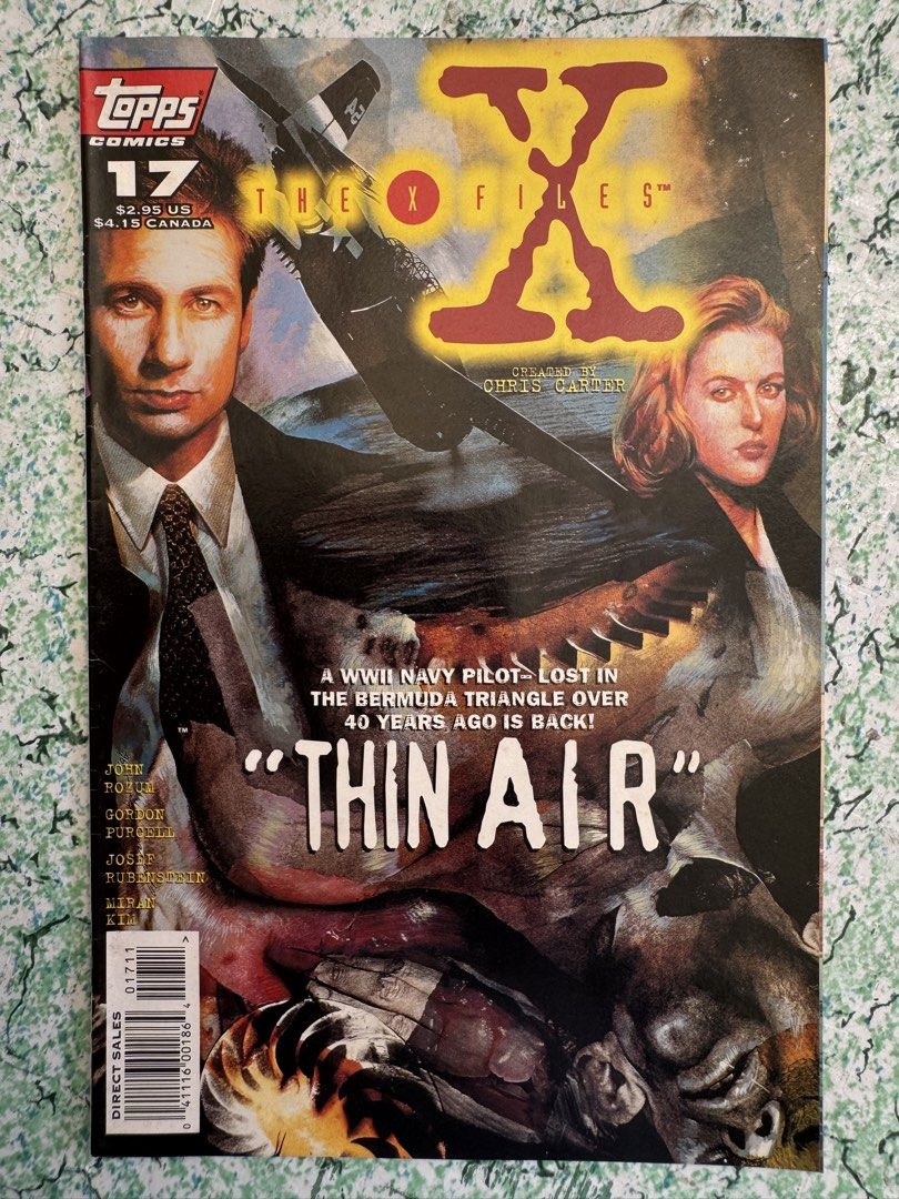 The X-Files Comic Book #17 (Category: Comics & Manga) located in San Juan City. Submitted by redgecollection (Listing ID 1435767931, Image 1). Description: For UFO and X-Files collectors: - The X-Files comic book issue #17. - Story: "Thin Air". - Publisher: Topps Comics. - Cover: Mulder and Scully with a WWII Navy pilot. - Storyline: A pilot lost in the Bermuda Triangle. - Includes creators and contributors..