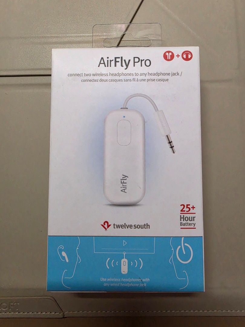 Twelve South AirFly Pro Bluetooth Transmitter - White (Category: Earphones) located in Valenzuela. Submitted by minami34 (Listing ID 1435722611, Image 1). Description: - AirFly Pro by Twelve South: Wireless audio adapter. - Super brand new, still sealed and never used - Connects two wireless headphones to any device with a headphone jack. - 25+ hour battery life. - Ideal for gym, car, and home use. Reason for selling: Declutter Note: Shipping Fee