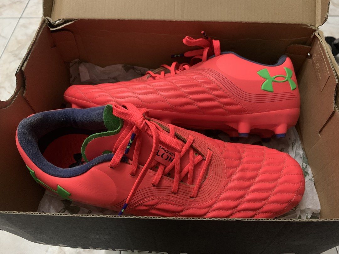 Under Armour UA Clone Magnetico Pro3.0 FG (Category: Other Sports Equipment and Supplies) located in Manila. Submitted by tick.gvs (Listing ID 1435691024, Image 2). Description: - Under Armour UA Clone Magnetico Pro3.0 FG football cleats - Unisex - Color: Red/Green (Rojo/Verde/Vermelho/Verde) - Size: M10/W11.5, EUR 44, CM 28, BR 42, AR 43 - Made in Indonesia - Product code: 3027038-600.