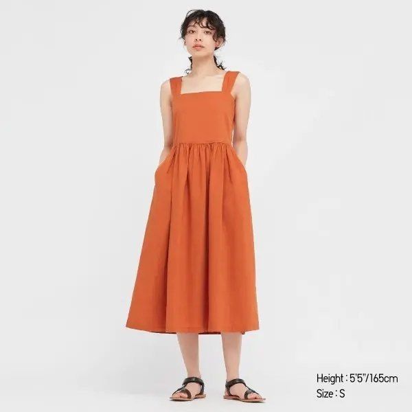 uniqlo linen blend shirred sleeveless dress Women's Linen-Blend Shirred Sleeveless Dress