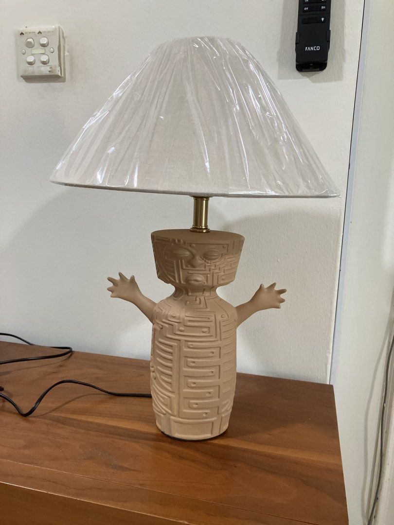 Unique African Ceramic Table Lamp with Shade