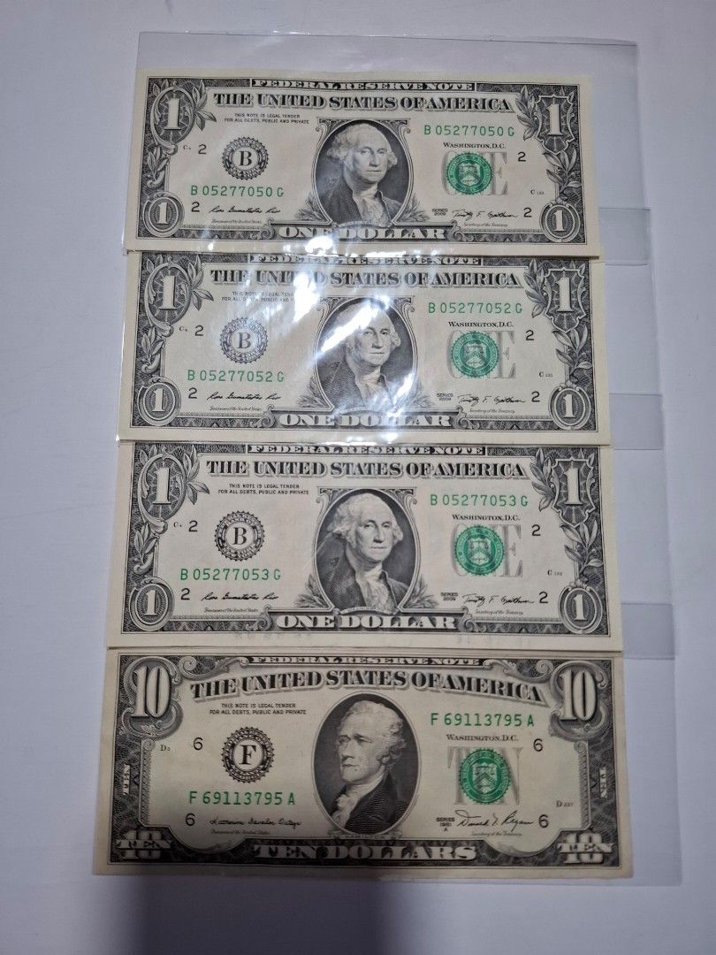 Old US Dollar Note (Category: Currency) located in Singapore. Submitted by gisellelyn (Listing ID 1435774621, Image 1). Description: Collection of US currency. Includes three one-dollar bills and one ten-dollar bill. All @ $50..