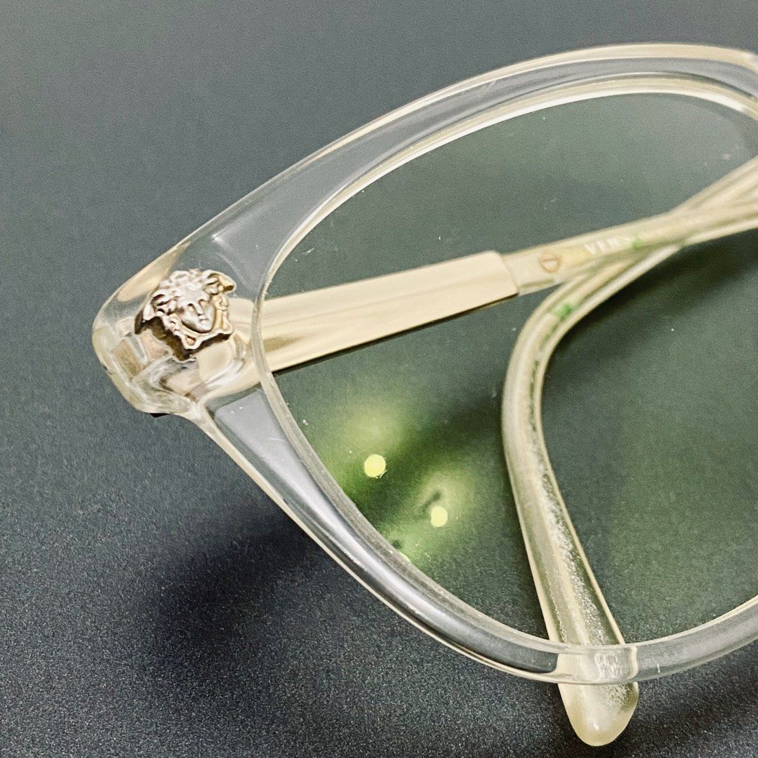 Versace Eyeglasses (Category: Luxury Accessories) located in Makati City. Submitted by aideclutter (Listing ID 1435853753, Image 2). Description: • Bought around 2019 (Can’t find the receipt anymore) • Used with care • Lens have grade (Just bring it to your optometrist and have it changed to your grade) • Clear frame with gold accents • Features Versace Medusa logo • Includes original case, box, cleaning cloth, and booklet • No return, no exchang