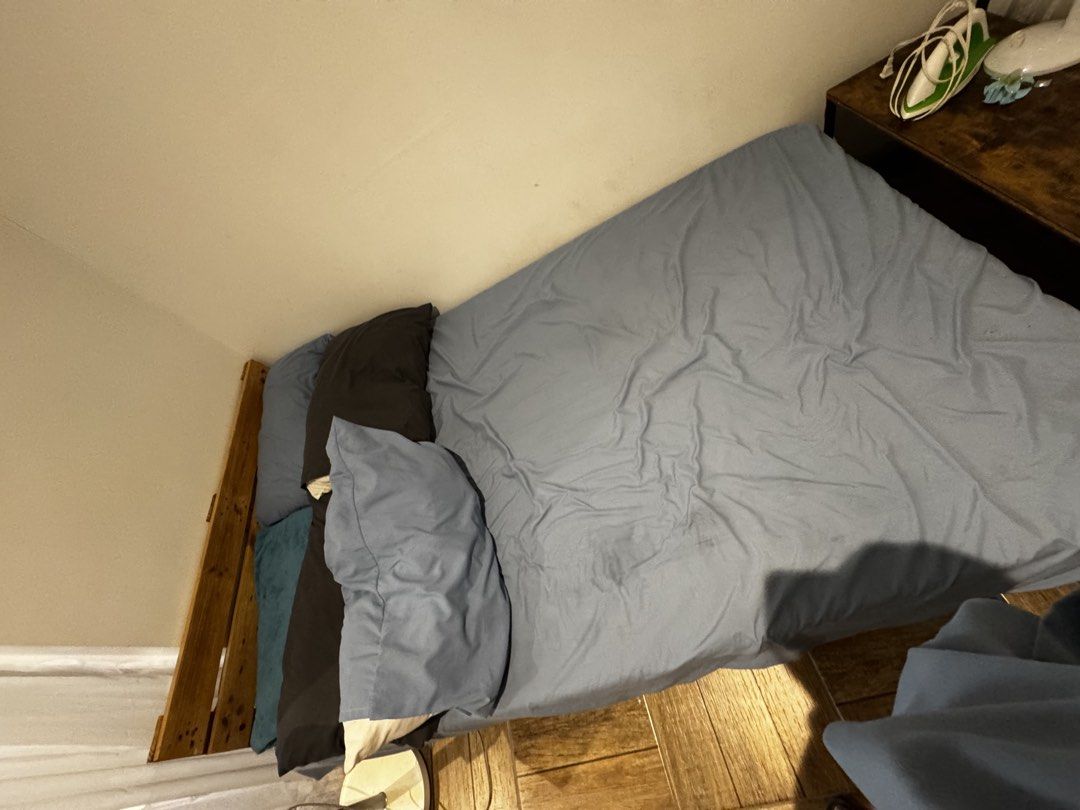 Full Double Bed Mattress (Category: Bed Frames & Mattresses) located in Quezon City. Submitted by mateyyy_ (Listing ID 1435800736, Image 1). Description: Bed foam: - Size: Full double - 9inches thick - just needs deep cleaning - bed frame INCLUDED Can be delivered via lalamove Delivery fee to be shouldered by buyer .
