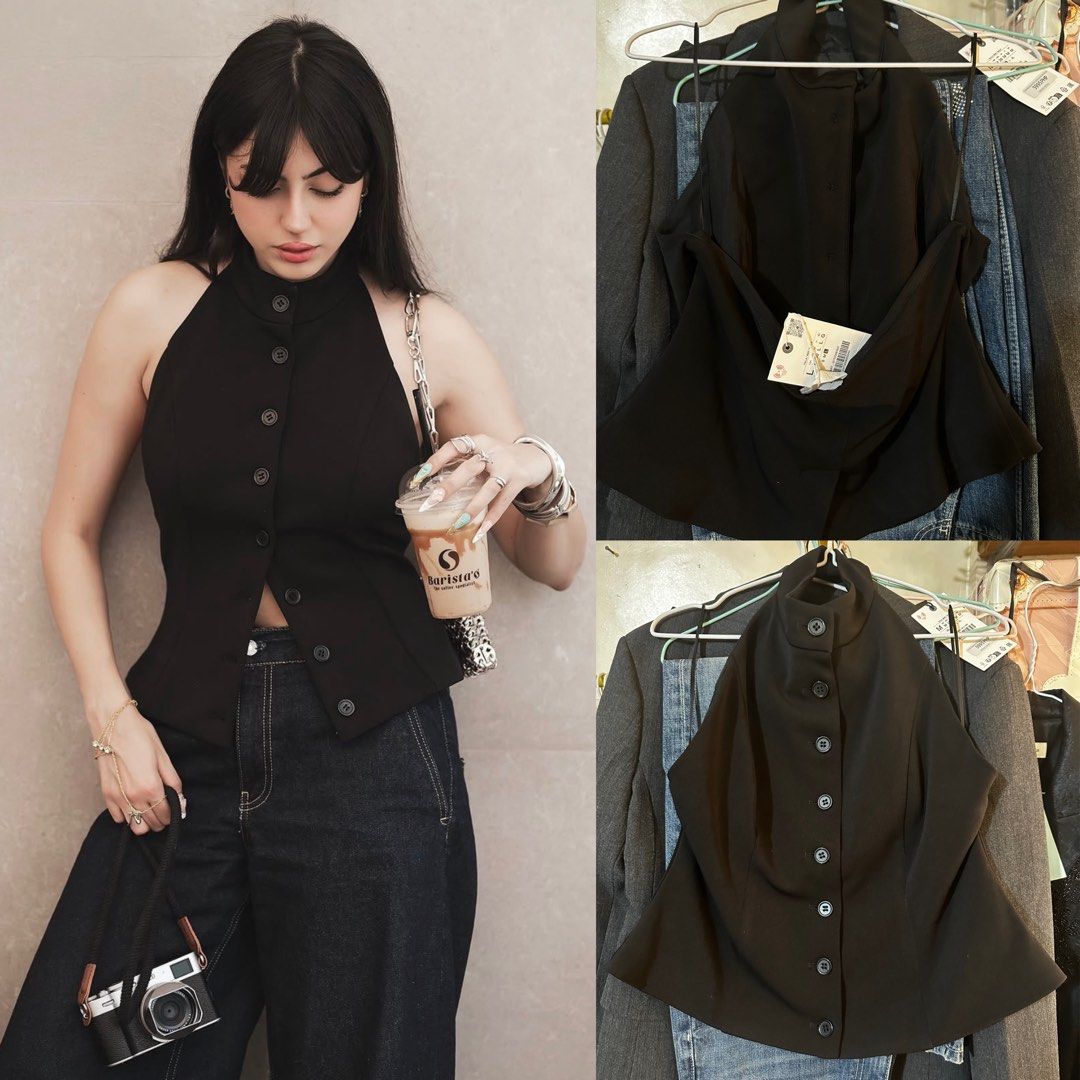 Zara black halter vest top (L) (Category: Others Tops) located in Quezon City. Submitted by michaelakoh (Listing ID 1435760663, Image 1). Description: Super ganda with double lining 😍 bnwt .