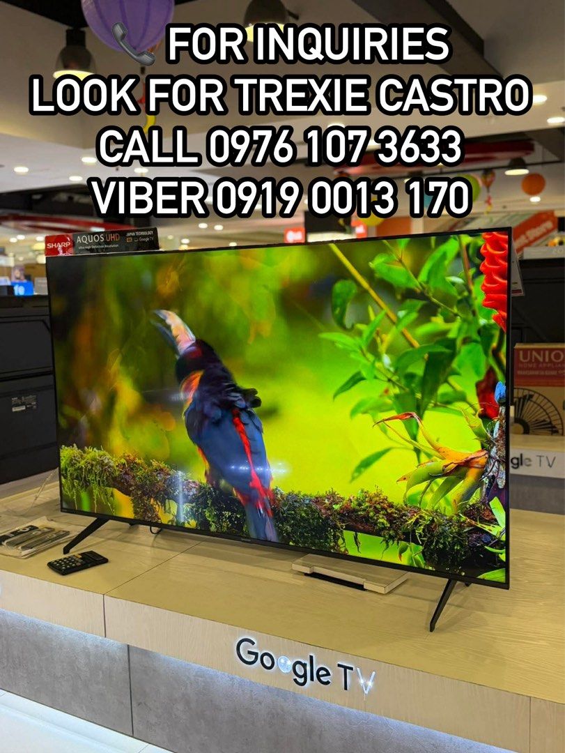 🔷 SHARP 4K UHD GOOGLE TV / SHARP SMART TV / SHARP 4K UHD TV 🔷 (Category: TV) located in Caloocan City. Submitted by ms.trexiecastro (Listing ID 1440831489, Image 2). Description: 🔷 SHARP 4K UHD GOOGLE TV / SHARP SMART TV / SHARP 4K UHD TV 🔷 4K/UHD GOOGLE TV NEW MODEL 4T-C50HJ6000X - 20,400 4T-C55HJ6000X - 22,500 4T-C65HJ6000X - 34,700 QLED 4K GOOGLE TV 4TC55HL6500X - 30,400 4TC65HL6500X - 38,900 SMART TV 2T-C32GF2000X - 10,400 2T-C43GF2000X -