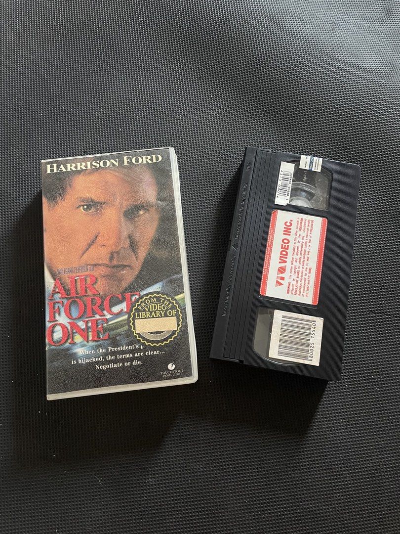 Air Force One VHS Movie Tape (Category: CDs & DVDs) located in Manila. Submitted by elsy_disco (Listing ID 1440934239, Image 1). Description: - Movie: Air Force One - Starring: Harrison Ford - Genre: Action Thriller - Format: VHS - Era: 90s Classic - Perfect for: Collectors and fans of 90s movies.