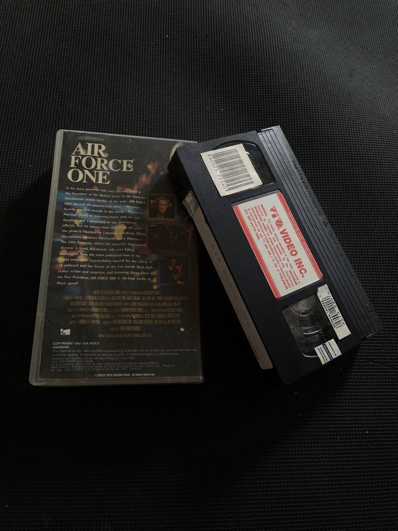 Air Force One VHS Movie Tape (Category: CDs & DVDs) located in Manila. Submitted by elsy_disco (Listing ID 1440934239, Image 2). Description: - Movie: Air Force One - Starring: Harrison Ford - Genre: Action Thriller - Format: VHS - Era: 90s Classic - Perfect for: Collectors and fans of 90s movies.