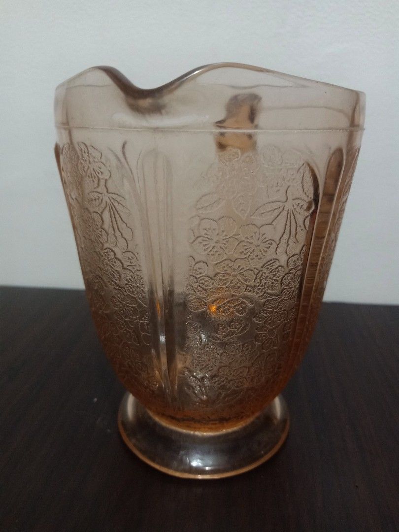 Antique 1930s Jeanette cherry blossom pitcher (Category: Pitchers & Dispensers) located in Las Pinas. Submitted by the_recycle_shop (Listing ID 1440940927, Image 2). Description: 1930s pre war depression glass Good condition no cracks no chips.