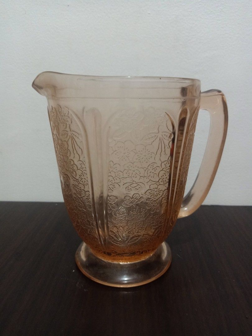 Antique 1930s Jeanette cherry blossom pitcher (Category: Pitchers & Dispensers) located in Las Pinas. Submitted by the_recycle_shop (Listing ID 1440940927, Image 1). Description: 1930s pre war depression glass Good condition no cracks no chips.