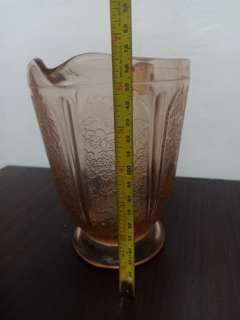 Antique 1930s Jeanette cherry blossom pitcher (Category: Pitchers & Dispensers) located in Las Pinas. Submitted by the_recycle_shop (Listing ID 1440940927, Image 3). Description: 1930s pre war depression glass Good condition no cracks no chips.