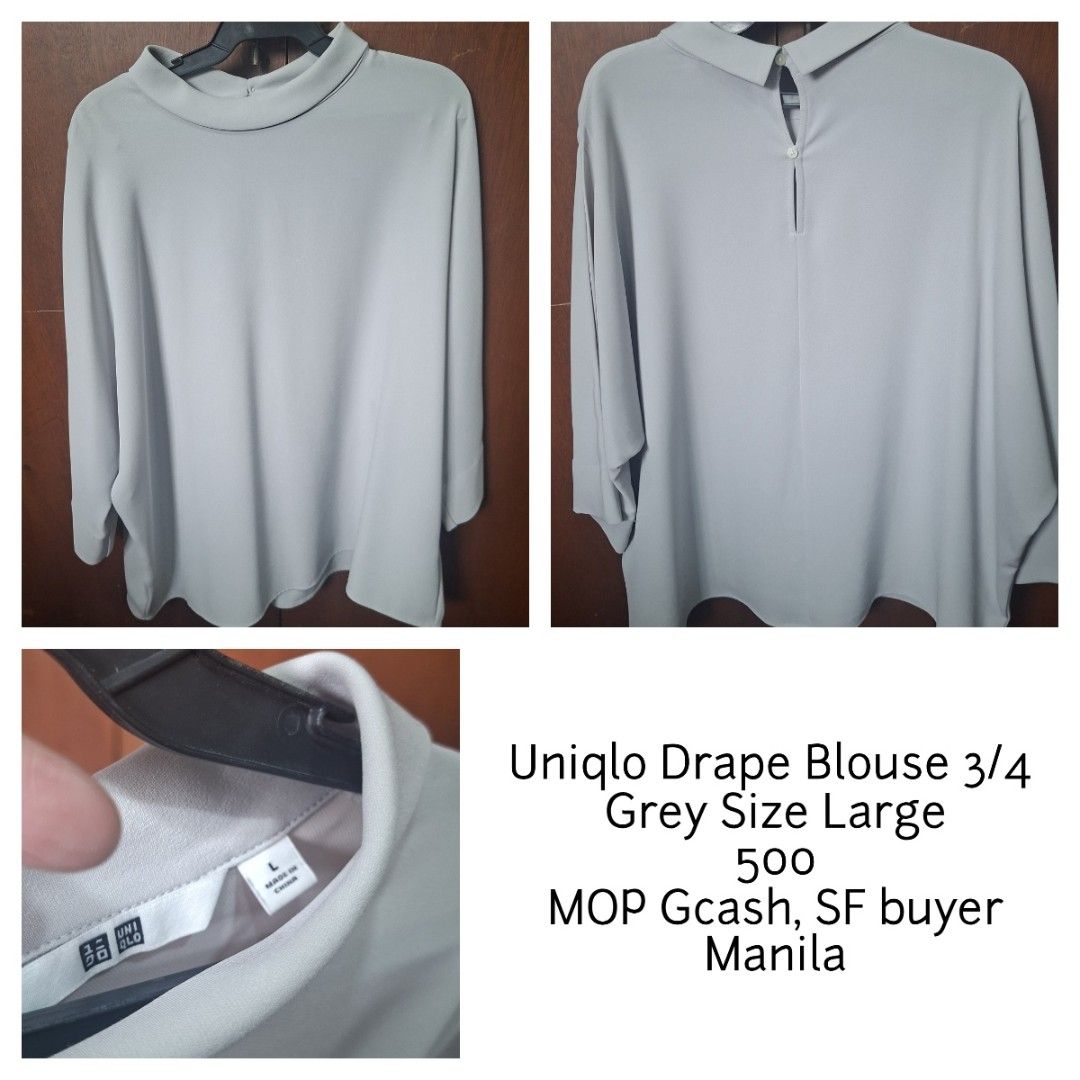 ASSORTED Uniqlo Tops for Sale (Category: Blouses) located in Manila. Submitted by grle8 (Listing ID 1440779069, Image 2). Description: Assorted Pre Loved Uniqlo Tops long sleeves, 3/4, mini sleeves, drape blouse teal, green, pink. blush, beige, grey MOP Gcash SF buyer expense.