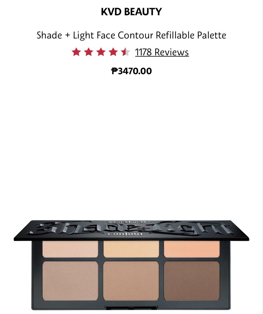 Authentic KVD Beauty Contour Palette Shade + Light (Category: Makeup) located in Makati City. Submitted by authenticluxurygoodsss (Listing ID 1440931997, Image 1). Description: Onhand Guaranteed authentic Brand New / Unused FIXED PRICE Will ignore lowballers 📍 Santa Rosa Laguna (Lalamove to Metro Manila ranges from 120-200).
