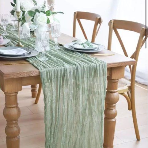 Boho Crinkle Table Runner Sage Green468524176874547200