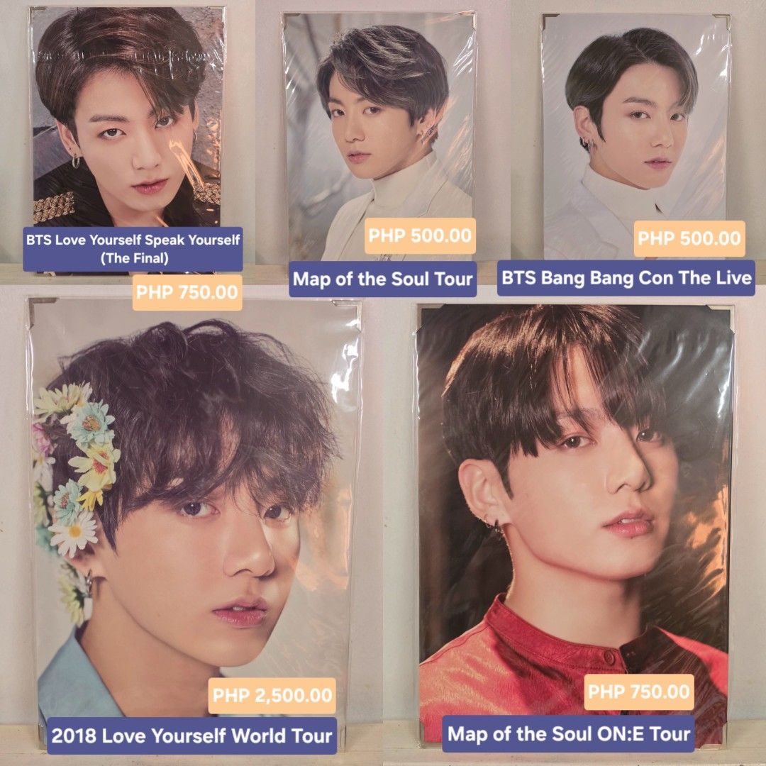 BTS Jungkook Premium Photos (Category: K-Wave Merchandise) located in Taguig. Submitted by kate_min (Listing ID 1440860051, Image 1). Description: BTS Jungkook Premium Photos 💜 Love Yourself Tour - PHP 2,500 00 💜 Map of the Soul ON:E - PHP 750.00 💜 Love Yourself Speak Yourself (The Final) - PHP 750.00 💜 Map of the Soul Tour - PHP 500.00 💜 Bang Bang Con The Live - PHP 500.00 ✅️ mint condition ✅️ selling as set or individual ‼️ TAKE ALL 5 PREM