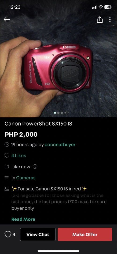 Canon PowerShot SX150 IS ( SCAM AWARENESS) (Category: Cameras) located in Naga. Submitted by minmin_lab (Listing ID 1440794180, Image 2). Description: Please be aware of this account. Scammer po ito! nascam nanamn ako hanep na yan.