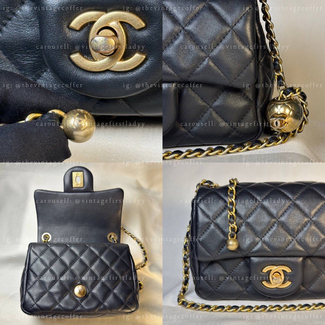 Chanel Pearl Crush Black Lambskin (Category: Luxury Bags & Wallets) located in Bay. Submitted by thevintagecoffer (Listing ID 1440767407, Image 2). Description: PLS. READ ‼️ NON-AI DESCRIPTION ‼️ - UV REACTIVE HOLO STICKER - CERTIFICATION = 100% MARKUP - CC UNDERZIP - MATTE-GOLD HARDWARE, WITH VISIBLE FADING - PERFECT DIAMOND QUILT - PERFECT AND CLEAN CHANEL PARIS INSCRIPTION - CORRECT LEATHER SCENT .