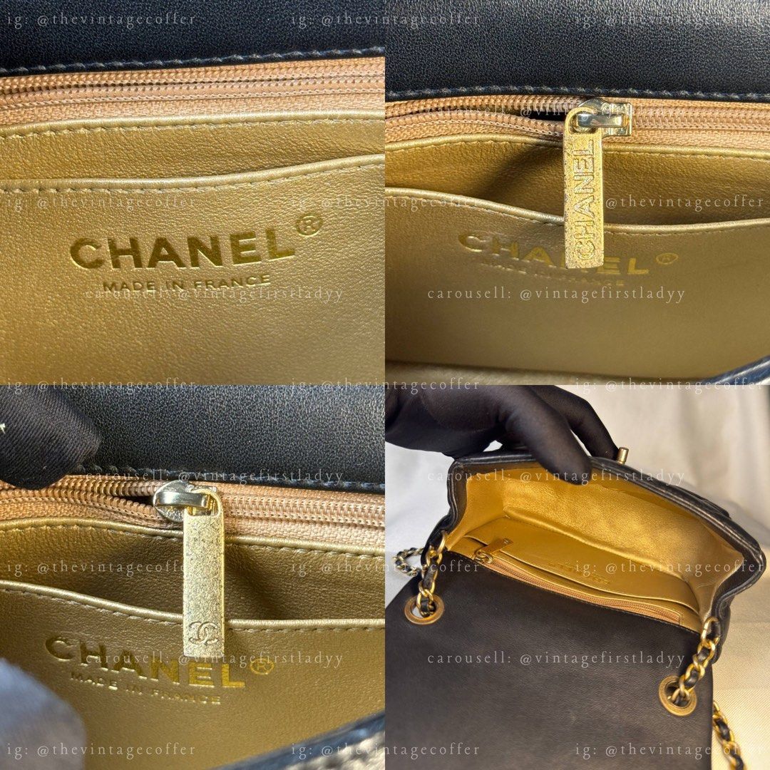 Chanel Pearl Crush Black Lambskin (Category: Luxury Bags & Wallets) located in Bay. Submitted by thevintagecoffer (Listing ID 1440767407, Image 3). Description: PLS. READ ‼️ NON-AI DESCRIPTION ‼️ - UV REACTIVE HOLO STICKER - CERTIFICATION = 100% MARKUP - CC UNDERZIP - MATTE-GOLD HARDWARE, WITH VISIBLE FADING - PERFECT DIAMOND QUILT - PERFECT AND CLEAN CHANEL PARIS INSCRIPTION - CORRECT LEATHER SCENT .