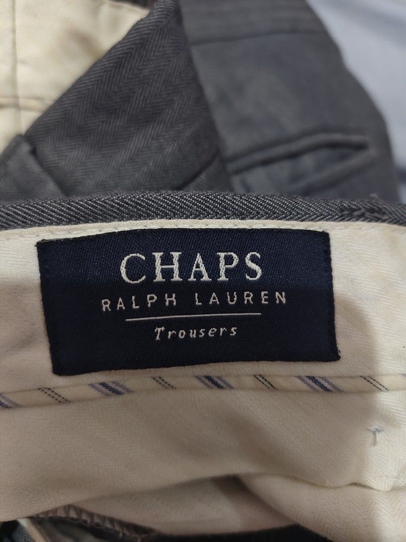 Chaps Ralph Lauren Trousers Grey Herringbone (Category: Trousers) located in Kalibo. Submitted by kerrokerropii (Listing ID 1440909152, Image 1). Description: for casual or formal 17width 39.5 lenght 13.5 leg opening 9 bottom hem color rate 9/10 34waist on tag.