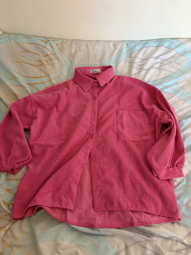 Corduroy Oversized Button-Up Shirt - Pink (Category: Shirts) located in Muntinlupa City. Submitted by patats (Listing ID 1440810408, Image 2). Description: Bought in bankok.