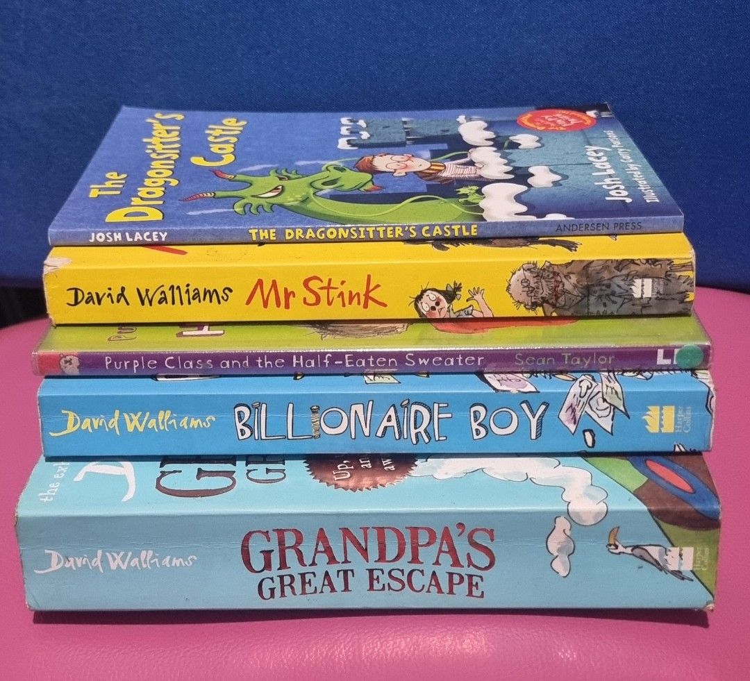 David Walliams & Josh Lacey Children's Books Bundle (Category: Children's Books) located in Bacolod City. Submitted by denzuel (Listing ID 1440777842, Image 2). Description: - Bundle of 5 popular children's books. - Includes titles by David Walliams: Mr Stink, Billionaire Boy, Grandpa's Great Escape. - Also features The Dragonsitter's Castle by Josh Lacey. - And Purple Class and the Half-Eaten Sweater by Sean Taylor. - Great for encouraging readi