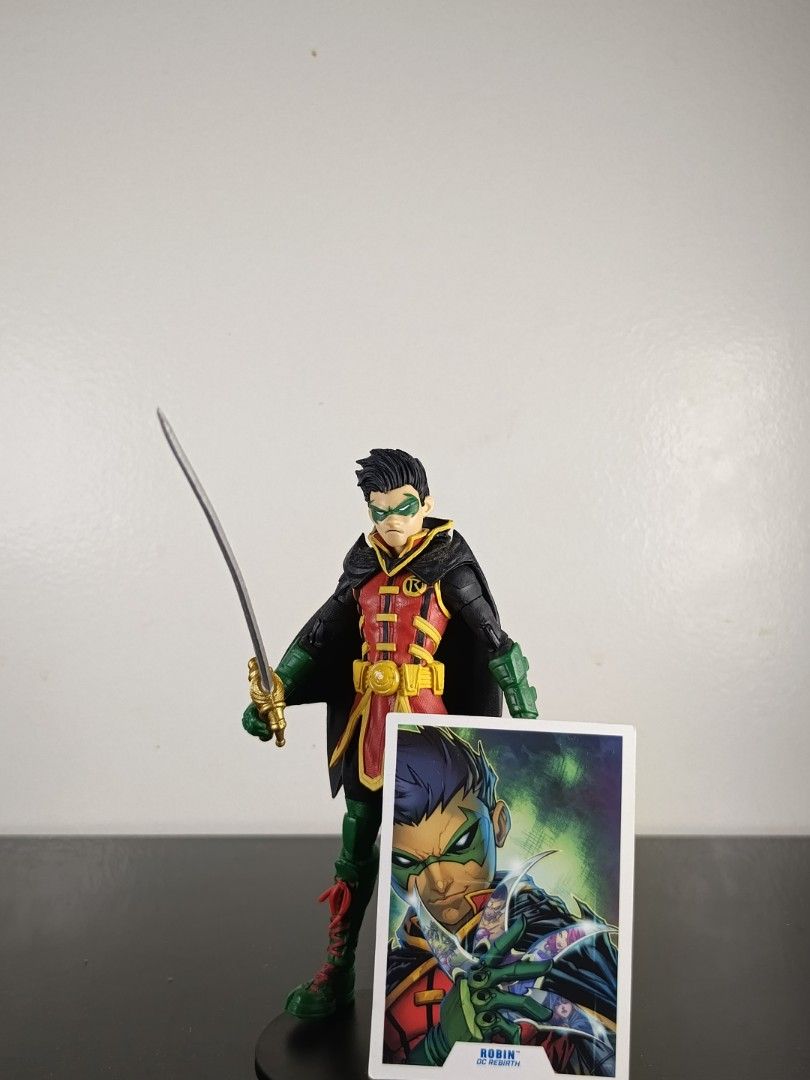 DC Comics McFarlane Toys Robin Damian Wayne Action Figure (complete) (Category: Figurines & Statues) located in Quezon City. Submitted by tshelf (Listing ID 1440944312, Image 2). Description: - McFarlane Toys DC Multiverse Robin action figure -Comes with complete accessories (not in picture) -Includes a collectible art card -Display stand included -Ideal for DC Comics collectors.