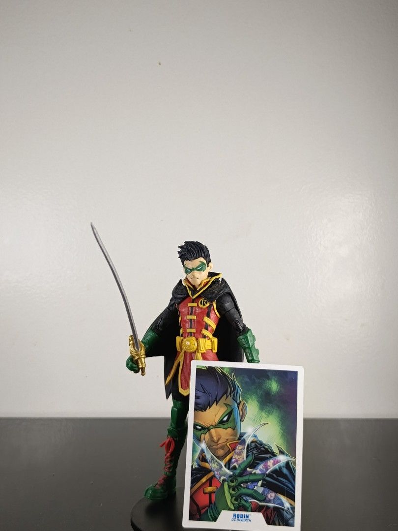 DC Comics McFarlane Toys Robin Damian Wayne Action Figure (complete) (Category: Figurines & Statues) located in Quezon City. Submitted by tshelf (Listing ID 1440944312, Image 1). Description: - McFarlane Toys DC Multiverse Robin action figure -Comes with complete accessories (not in picture) -Includes a collectible art card -Display stand included -Ideal for DC Comics collectors.