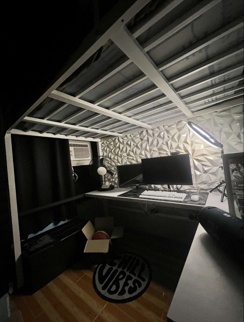 Double sized Loft bed w/ attached table (Category: Bed Frames & Mattresses) located in Manila. Submitted by irishm592 (Listing ID 1440800925, Image 3). Description: Selling our loft bed with attached table HEAVY DUTY. Sturdy and space-saving, with FREE URATEX BED DOUBLE SIZED. Pm for more details 📥 *Double sized Loft Bed with slanting ladder beside and Ltype table* Interior Size - 48” x 75’’ Exterior Size - 50” x 79” With Stairs - 62” x 79” Spac