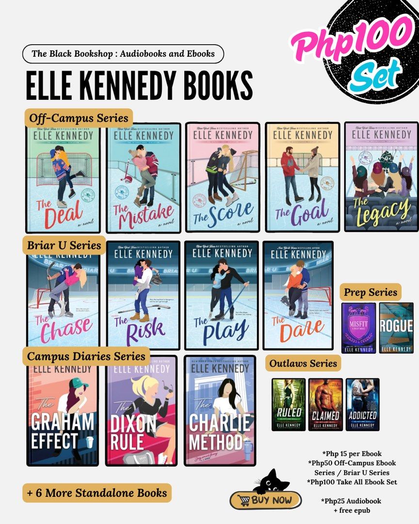 Elle Kennedy Novels (Category: Storybooks) located in Caloocan City. Submitted by theblackbookshop (Listing ID 1439090668, Image 1). Description: Elle Kennedy Books! EB00K and AUDIOBOOKS available~ Get this for 📱Eb00k : Php 15 per book / Briar U or Off-Campus Series Set Php50/ Take all Eb00k set Php100 🎧Audiob00k : Php25 + free epub ELLE KENNEDY NOVELS 🎓 Off-Campus Series • 🎓 The Deal • 🎓 The Mistake • 🎓 The Score • 🎓 The Goal • 🎓 The Leg