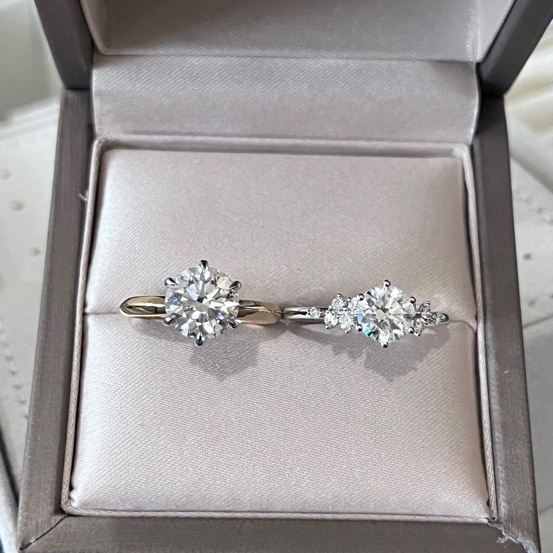 Engagement ring 18k gold lab grown diamonds (Category: Rings) located in Del Monte. Submitted by bellamente (Listing ID 1440873765, Image 2). Description: 1.00 ct Center Diamond 1.26 cts Total Side Stones 18K White Gold Setting Factory Certificate Included Ring Size 6.5 (Rare Half Size) Mm Price: Php 40,000.00 🙏🏻 SOLD 🙏🏻 ⸻ 2.00 ct Lab Grown Diamond Tiffany-Inspired Solitaire Setting 18K White Gold Prongs 18K Yellow Gold Band IGI Certified Rin