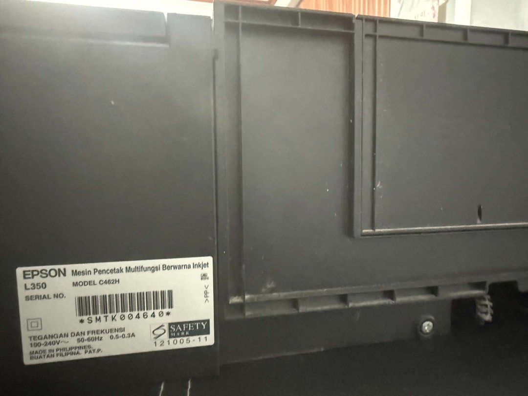 Epson L350 (Category: Printers, Scanners & Copiers) located in Manila. Submitted by mike__08 (Listing ID 1440887222, Image 3). Description: PLEASE READ BEFORE ASKING‼️ Can do meet up to check authenticity at Robinsons Magnolia, Q.C. Reason for Sale: Declutterring Needs cleaning only.
